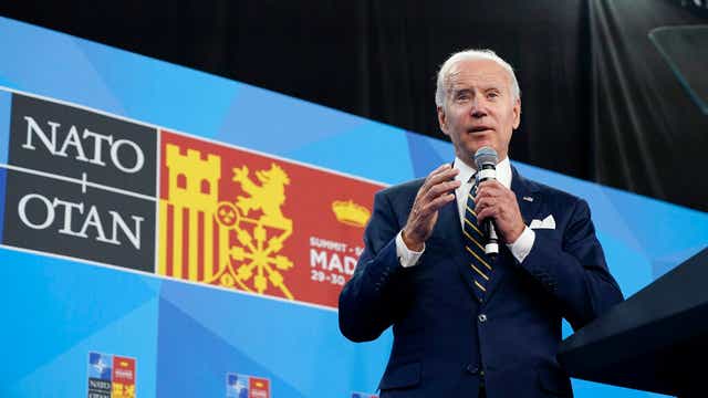 <p>President Joe Biden speaks during a news conference on the final day of the NATO summit in Madrid, Thursday, June 30, 2022. (AP Photo/Susan Walsh)</p>