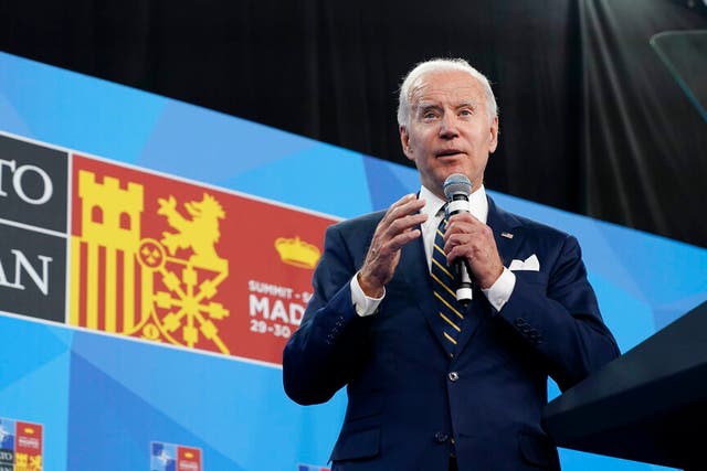 <p>President Joe Biden speaks during a news conference on the final day of the NATO summit in Madrid, Thursday, June 30, 2022. (AP Photo/Susan Walsh)</p>