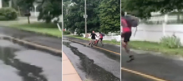 <p>Footage of the incident in question as a man pushes a child off of his bicycle. </p>