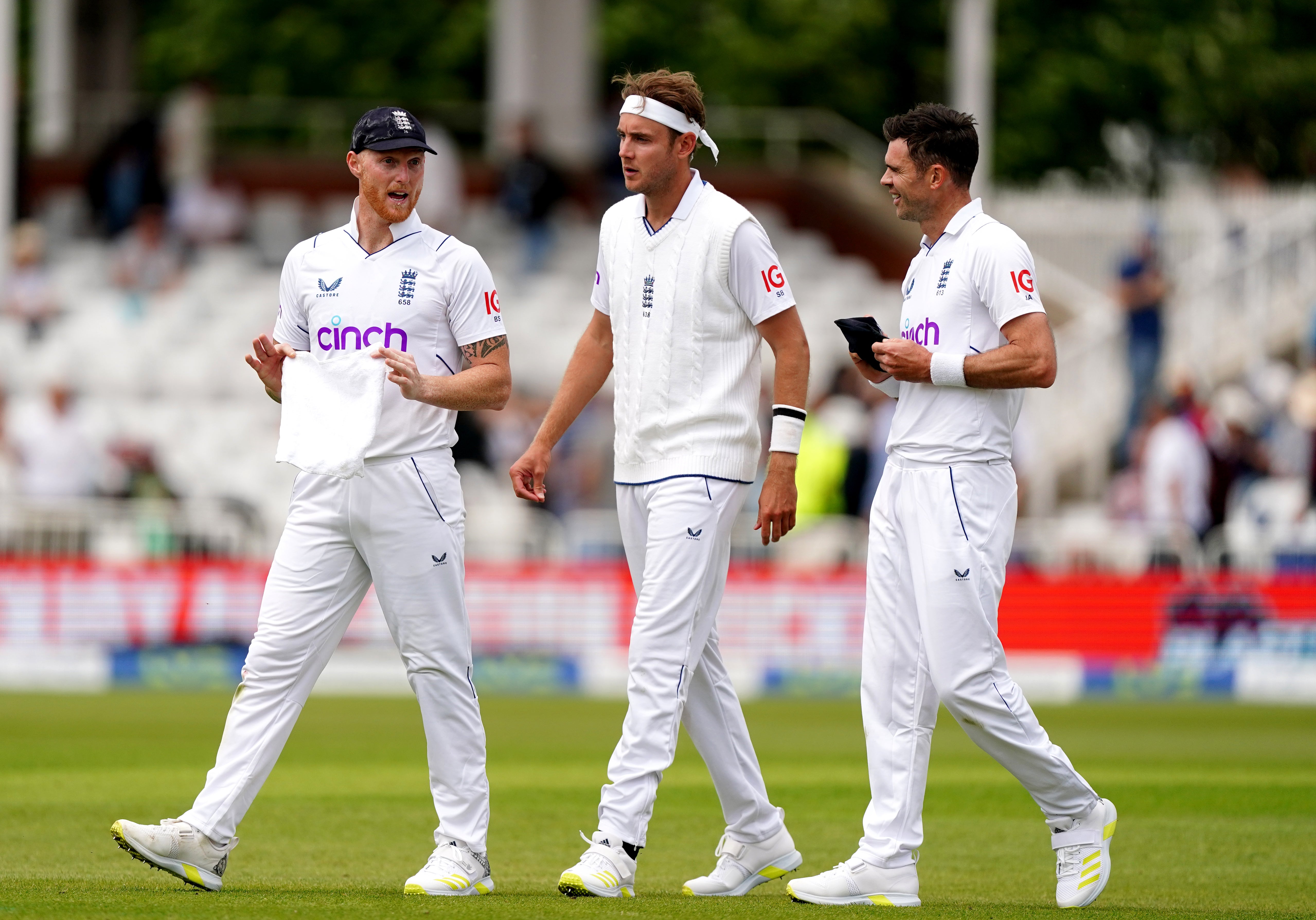 Ben Stokes, pictured with fellow bowlers Stuart Broad and James Anderson