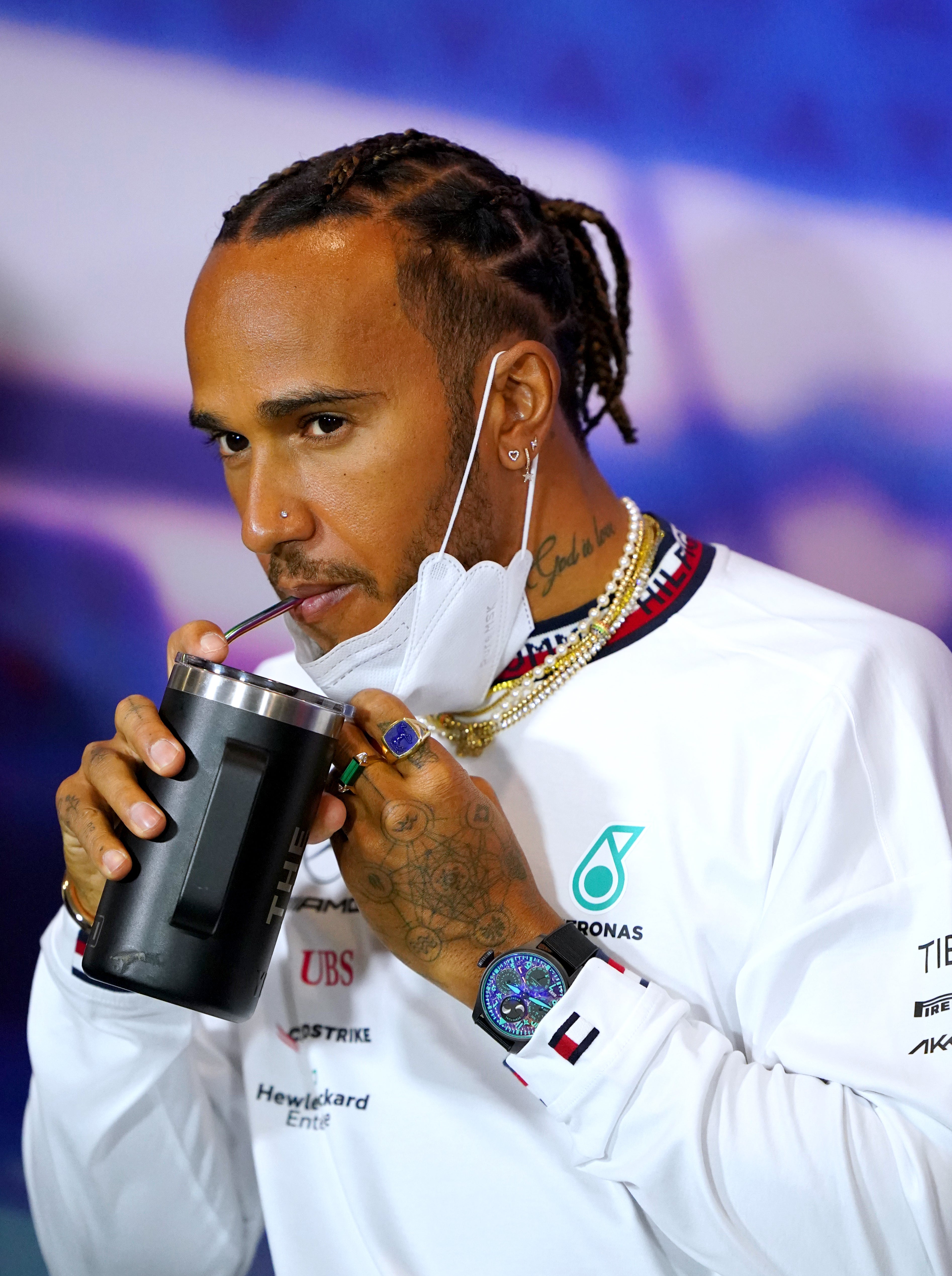 Lewis Hamilton addresses the media at Silverstone on Thursday (PA)
