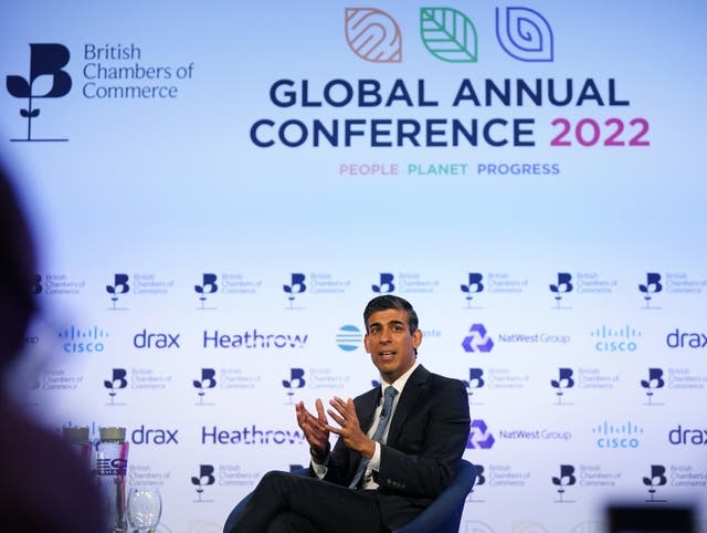 <p>Rishi Sunak at the British Chamber of Commerce’s annual global conference on Thursday </p>