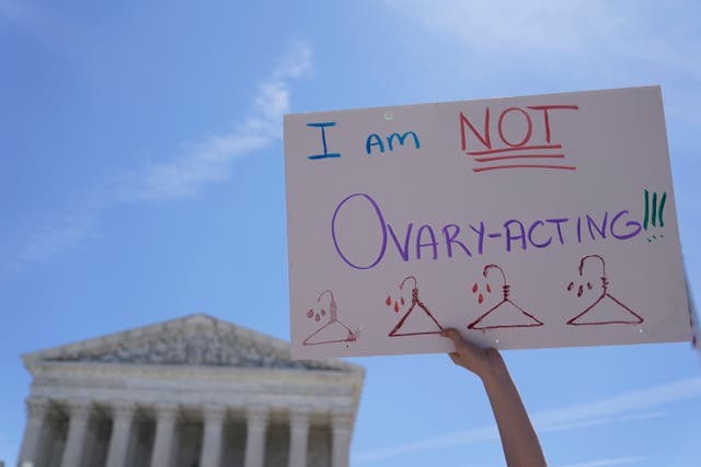 <p>An abortion rights supporter protests outside of the Supreme Court </p>