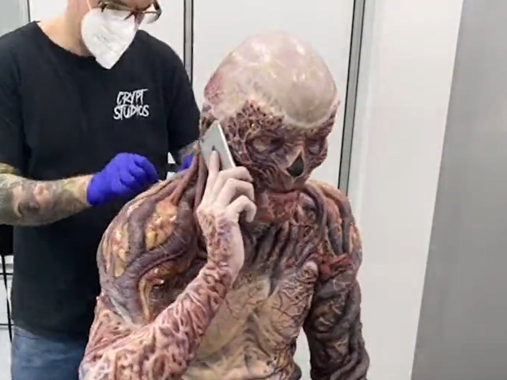 <p>Jamie Campbell Bower in the make-up chair for ‘Stranger Things'</p>