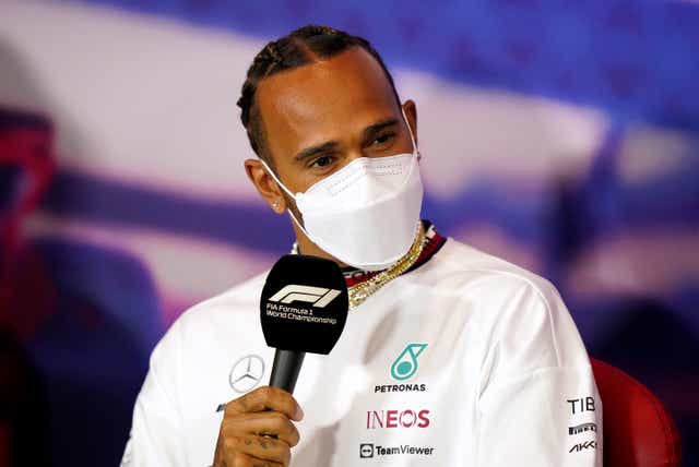 Lewis Hamilton appears in front of the media at Silverstone on Thursday (Tim Goode/PA