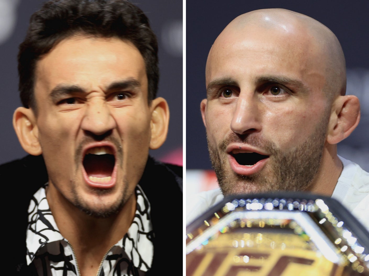 <p>Max Holloway (left) has lost to Alexander Volkanovski twice ahead of their trilogy bout</p>