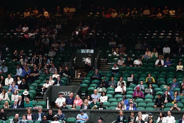 Empty seats on Centre Court during day four of the 2022 Wimbledon Championships at the All England Lawn Tennis and Croquet Club, Wimbledon (Aaron Chown/PA)