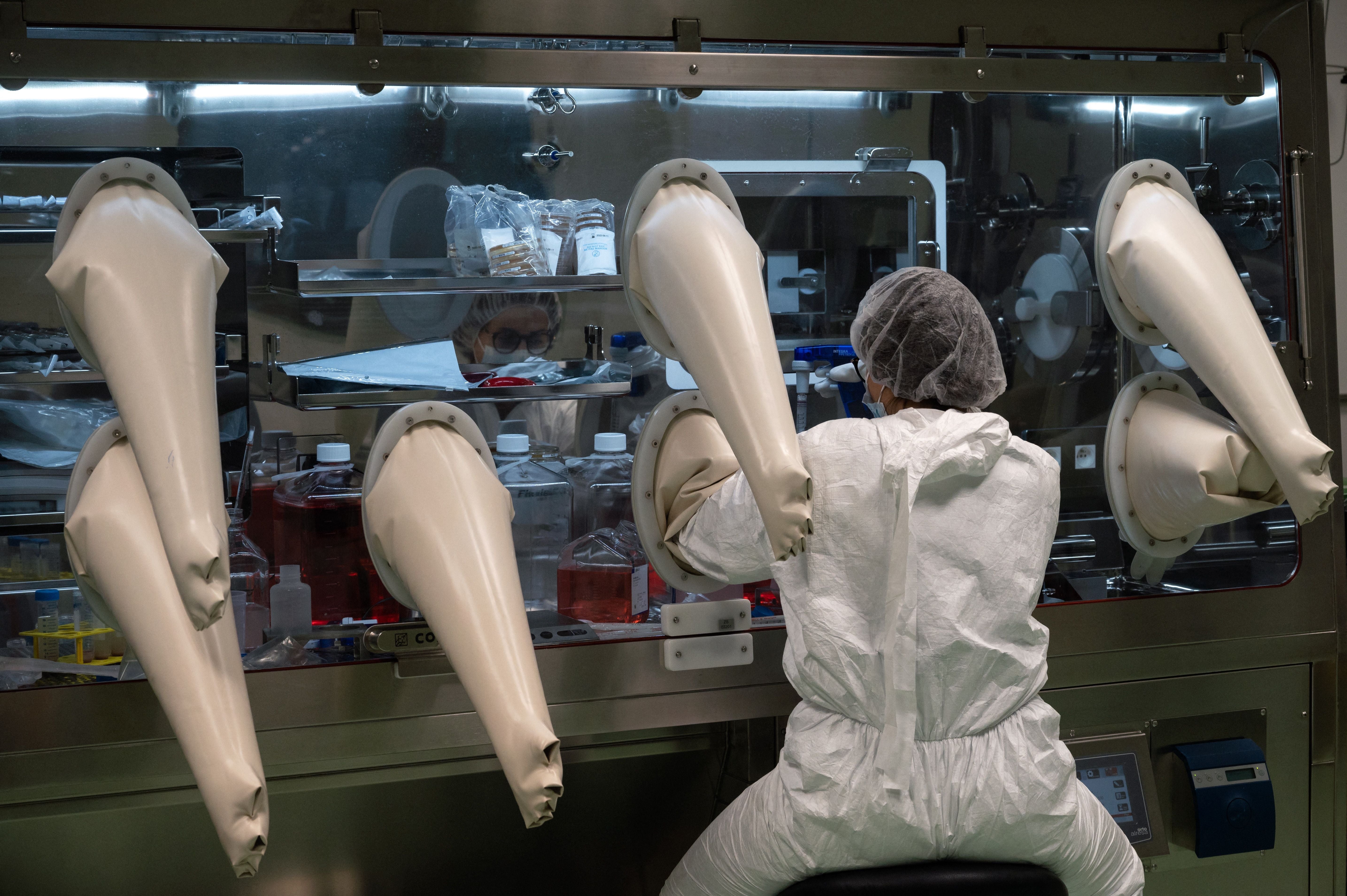 A laboratory employee works at the Transgene biotech firm, which is working to develop a cancer vaccine