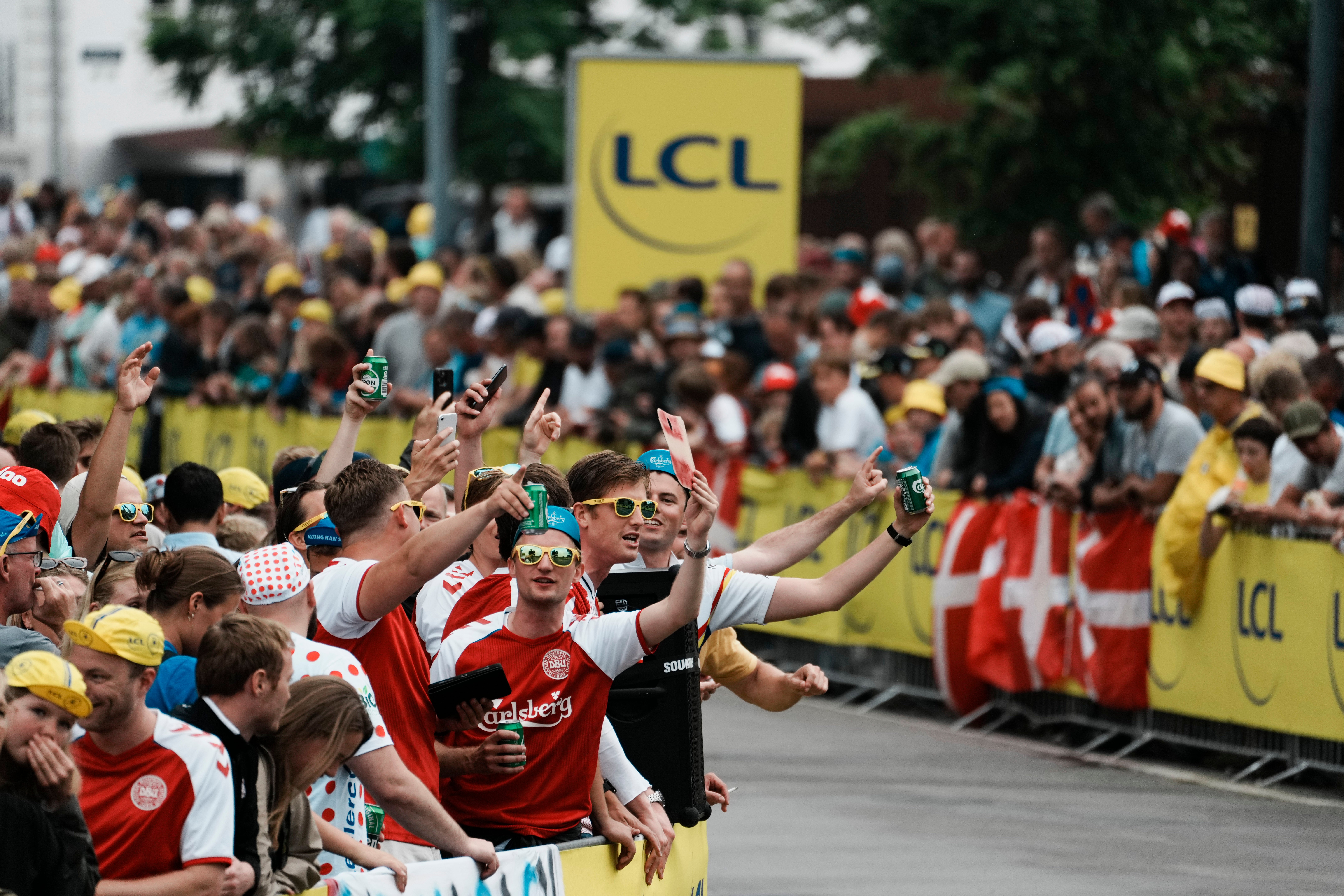 Fans cheer prior to the first stage of the 2022 Tour de France in Copenhagen