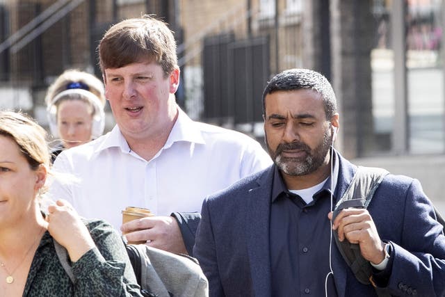 Pc Sukhdev Jeer (right) and Pc Paul Hefford arrive for a misconduct hearing (Joshua Bratt/PA)