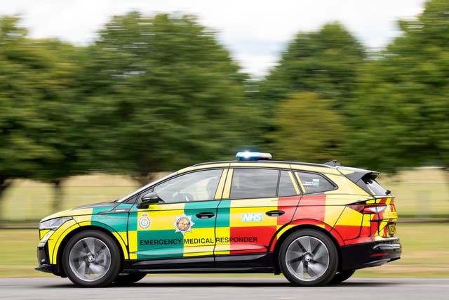 One of the new electric rapid response vehicles, the Skoda Enyaq iV 80x, which is being trialled by the East of England Ambulance Service NHS Trust across the region. (Joe Giddens/ PA)