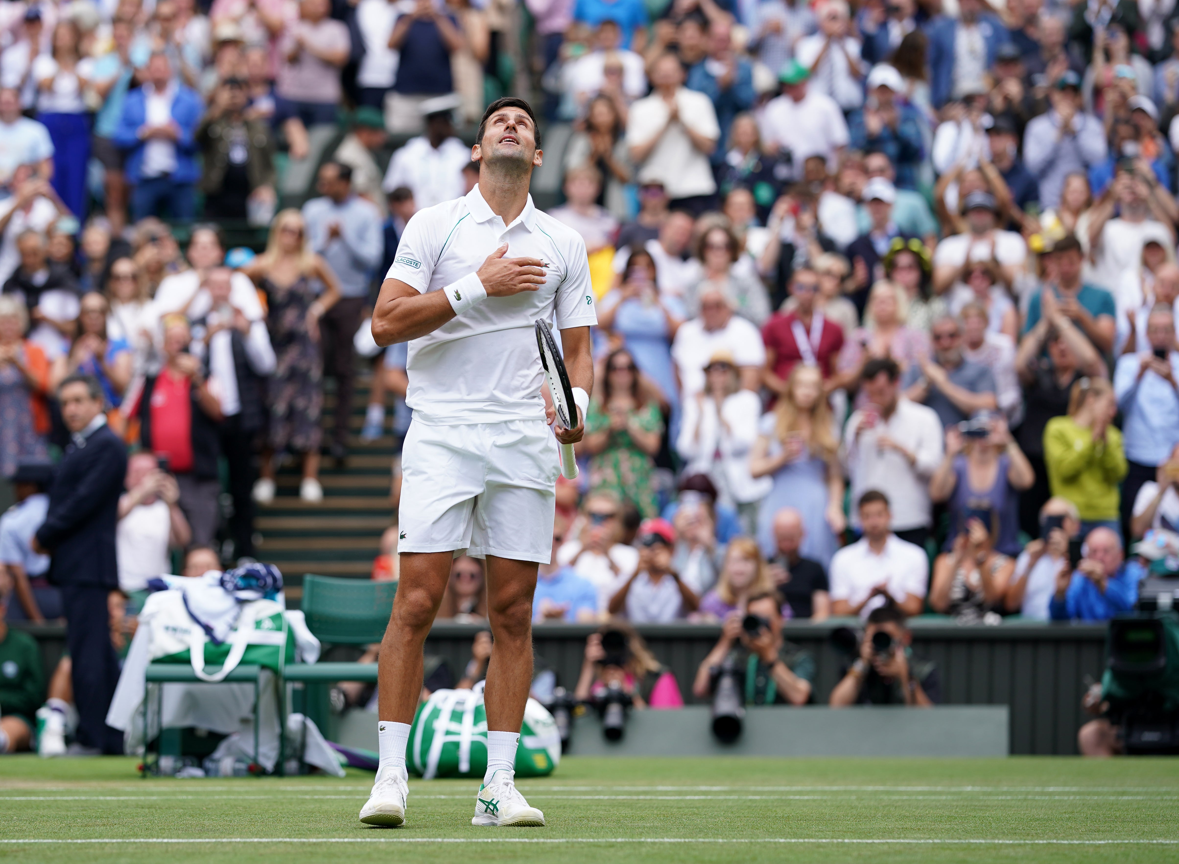 Novak Djokovic celebrates beating Miomir Kecmanovic (Adam Davy/PA)