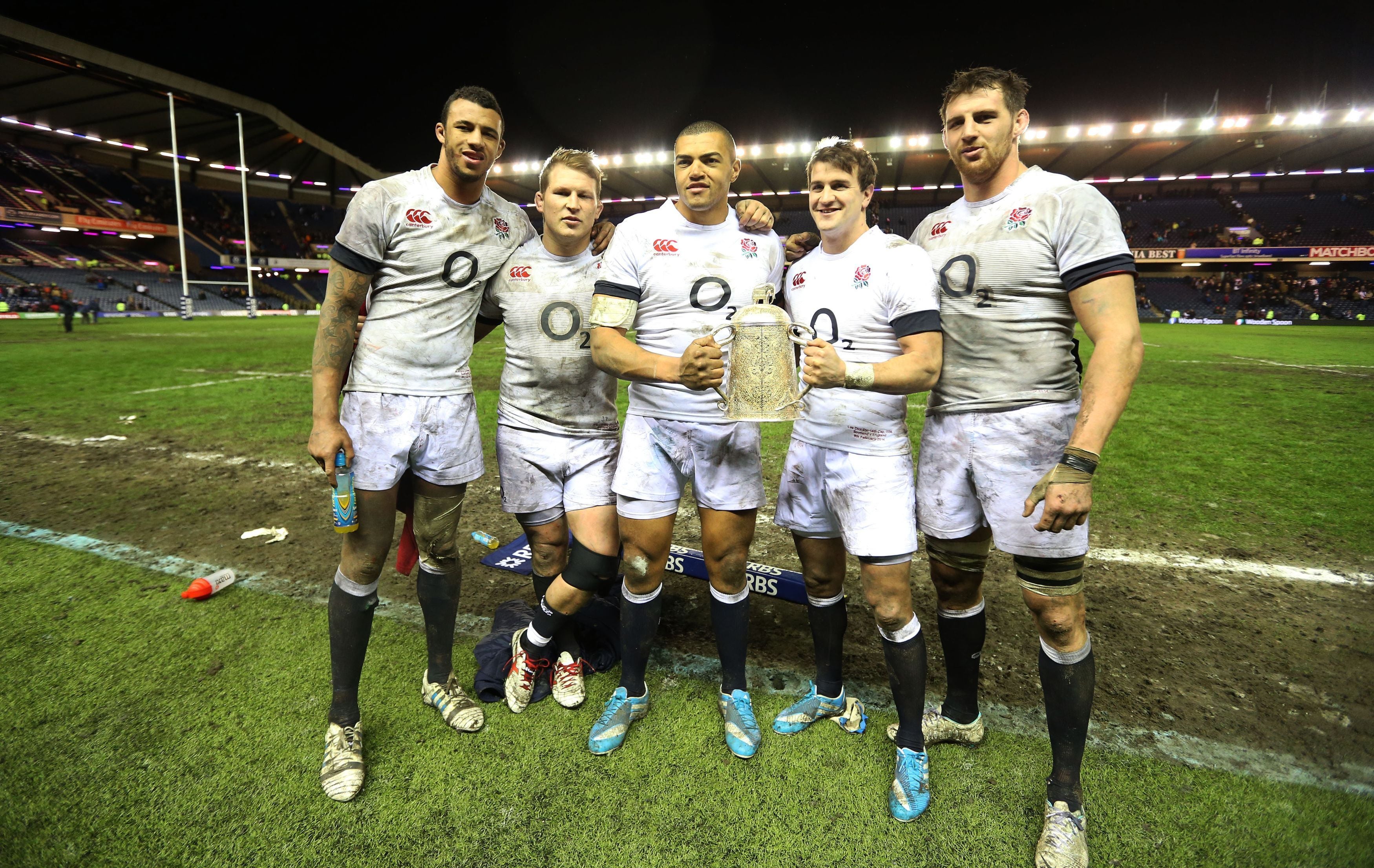 Courtney Lawes (far left) and Luther Burrell (third from left) pictured on England duty (Lynne Cameron/PA Images).