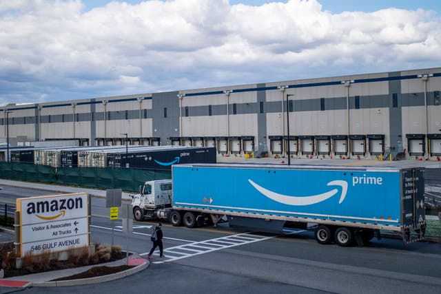 <p>An Amazon truck on Staten Island </p>