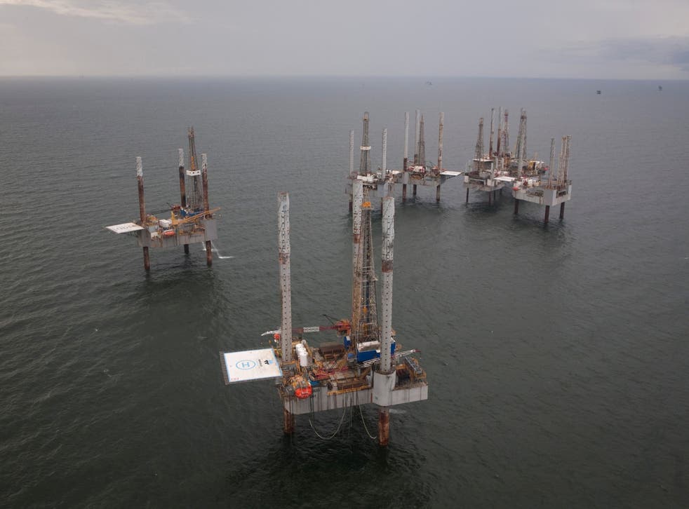 <p>Unused oil rigs in the Gulf of Mexico in 2010</p>