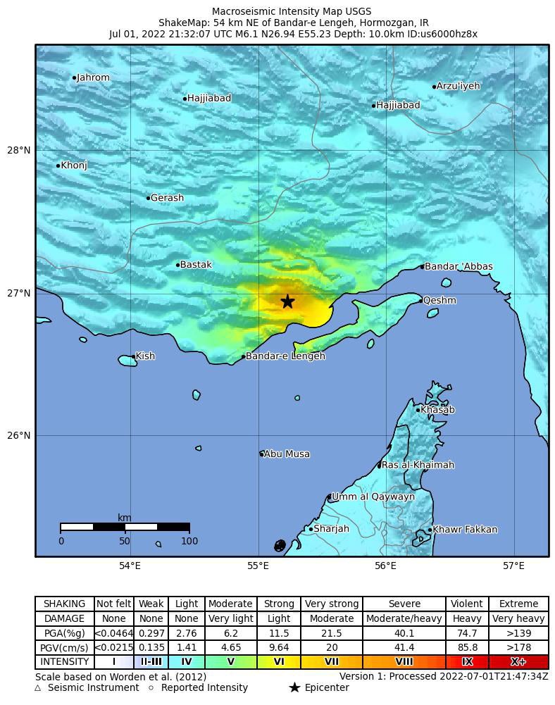 6.1 magnitude earthquake hits Bandar-e Lengeh, Iran
