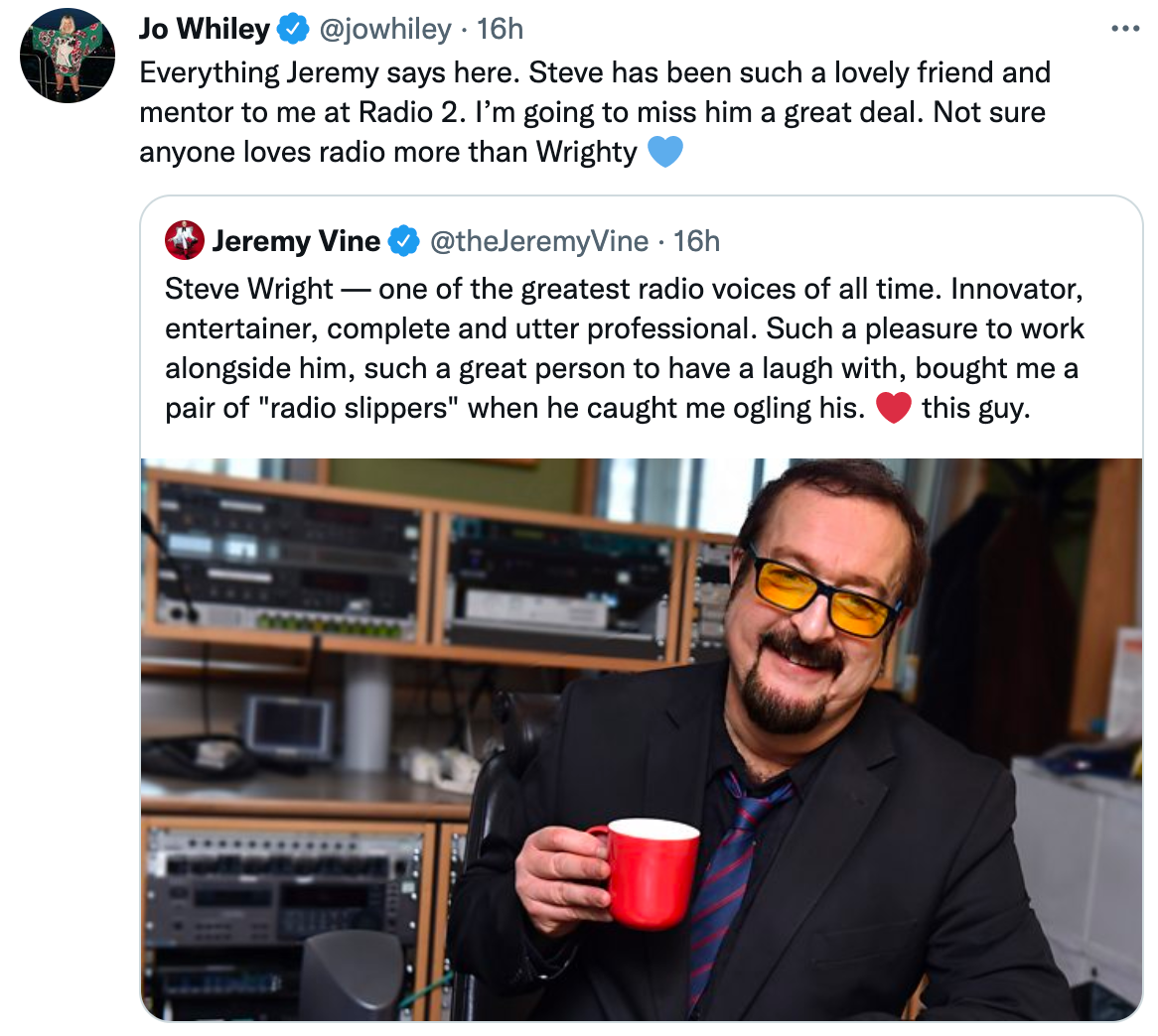 Radio presenter Jo Whiley shared her love of Steve Wright