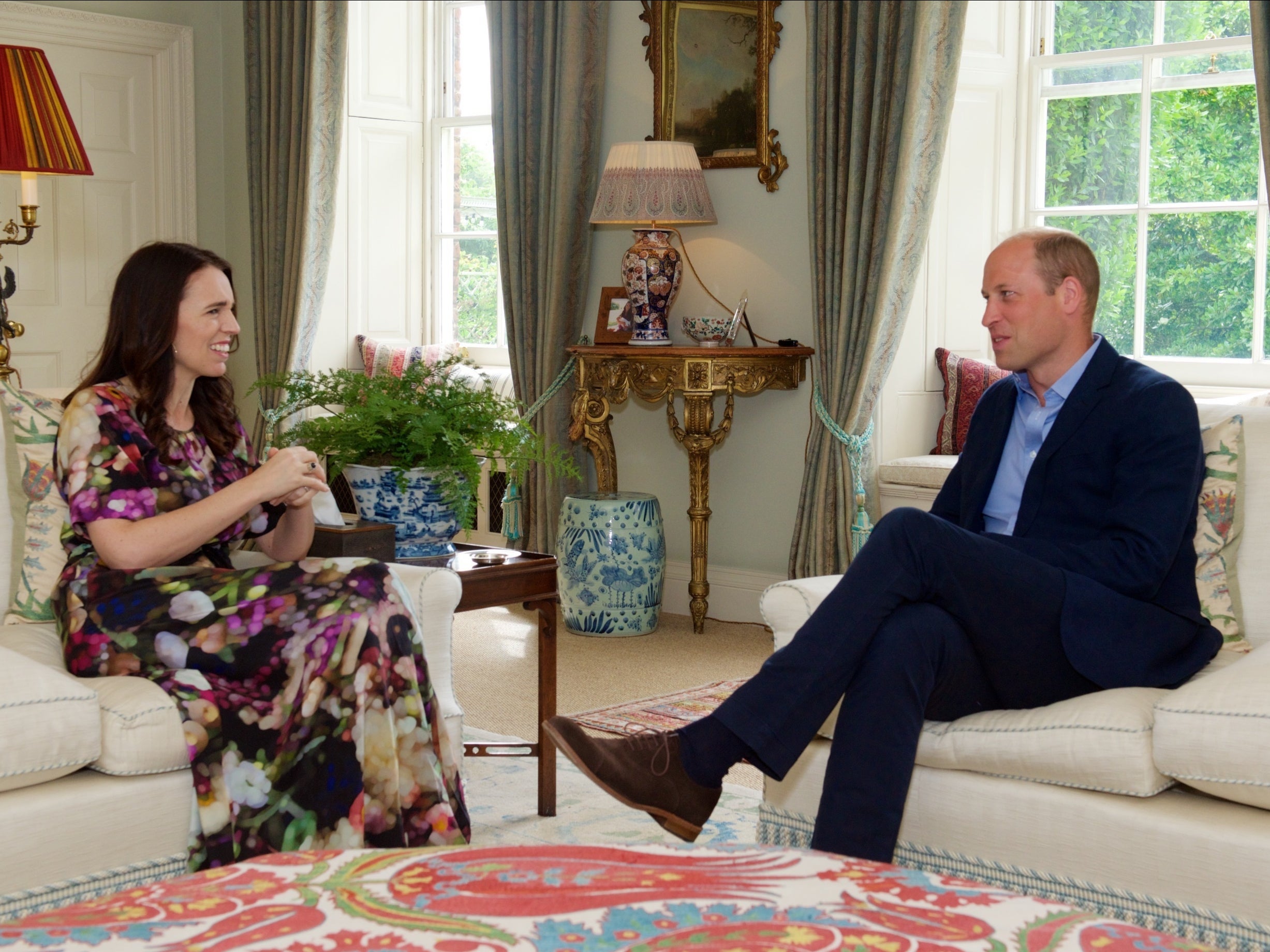 Handout photo issued by Kensington Palace of the Duke of Cambridge meeting New Zealand Prime Minister Jacinda Ardern at Kensington Palace