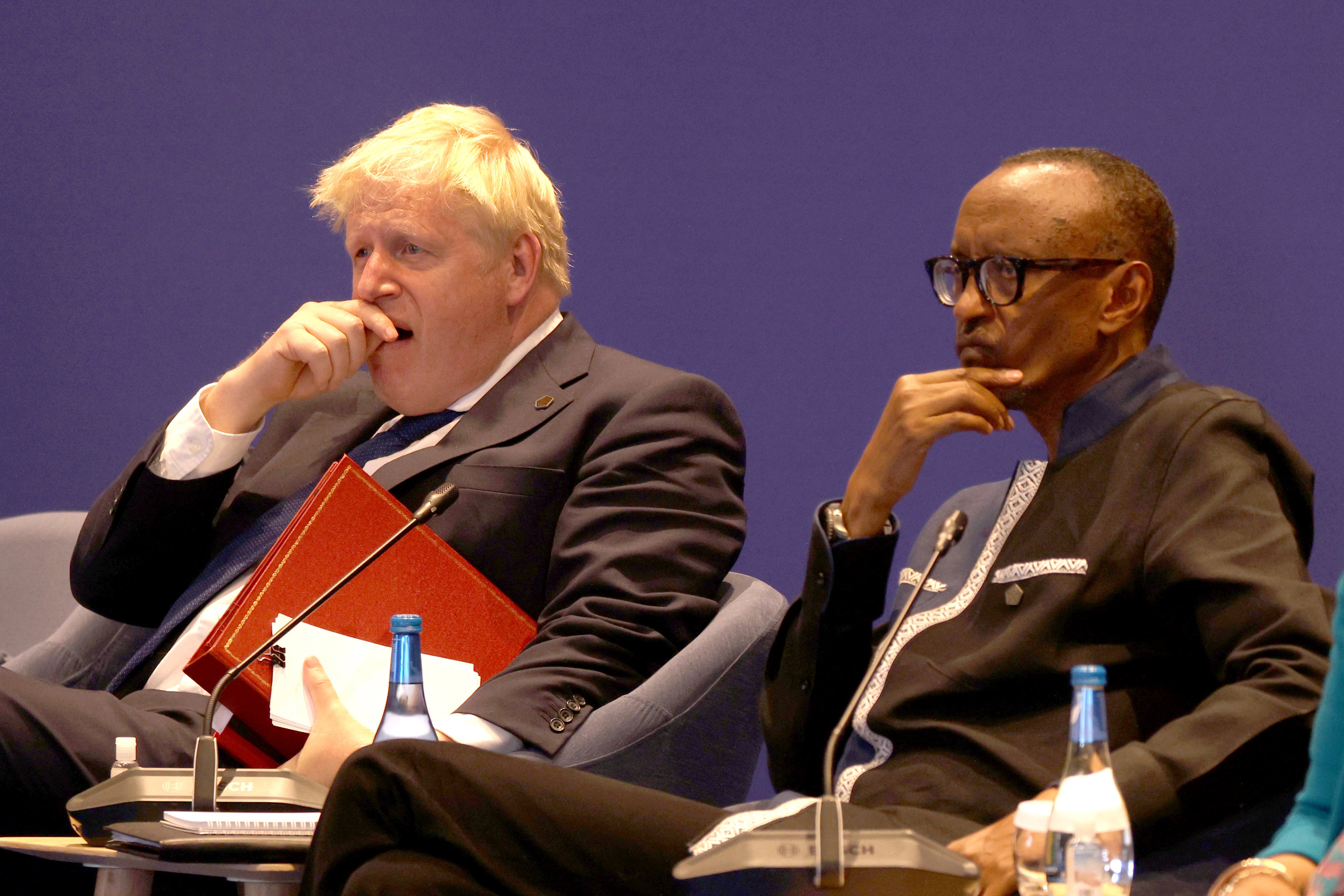 Johnson with Rwandan leader Paul Kagame in Kigali last week