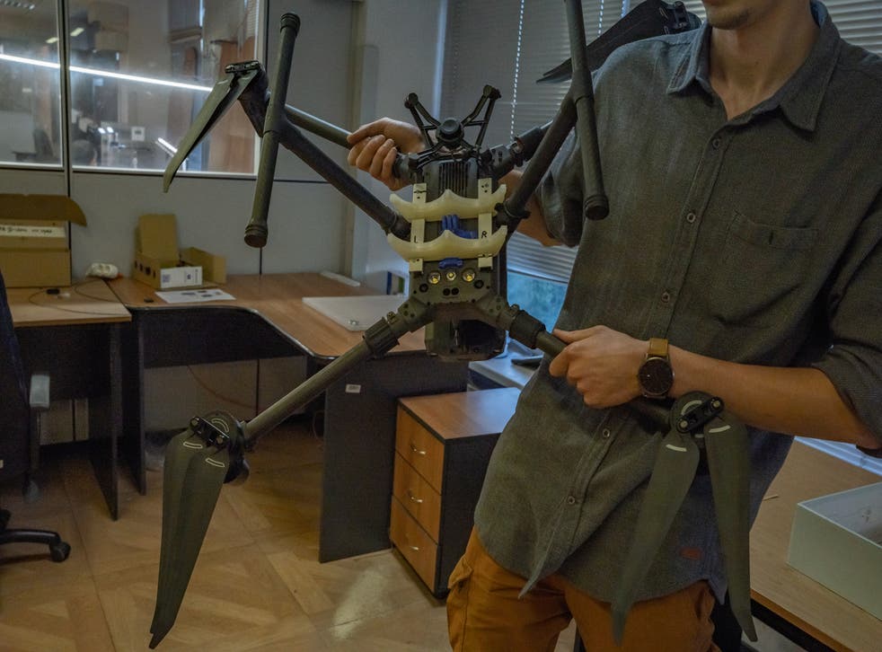 <p> Sheremet’s team are also making drones like this one which can carry two grenades </p>