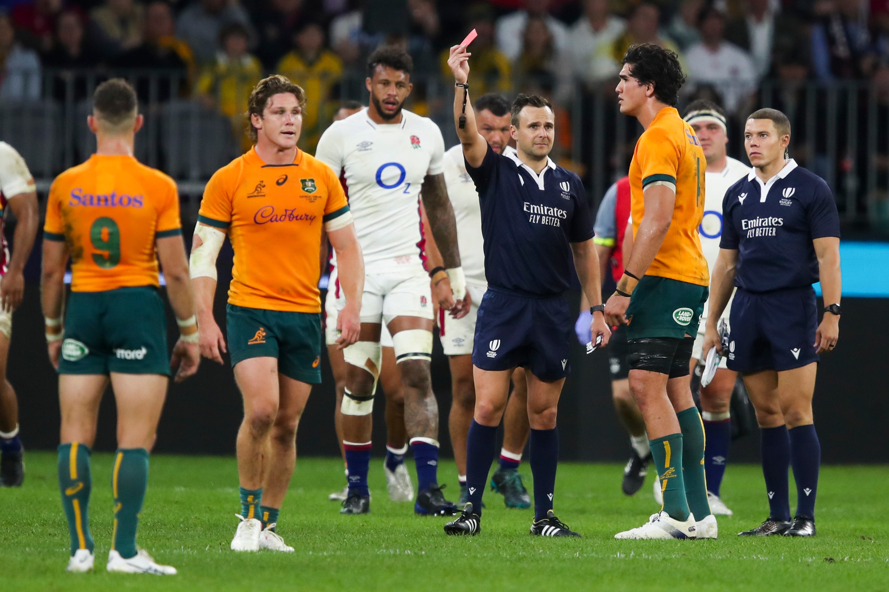 Australia’s Darcy Swain was shown a red card