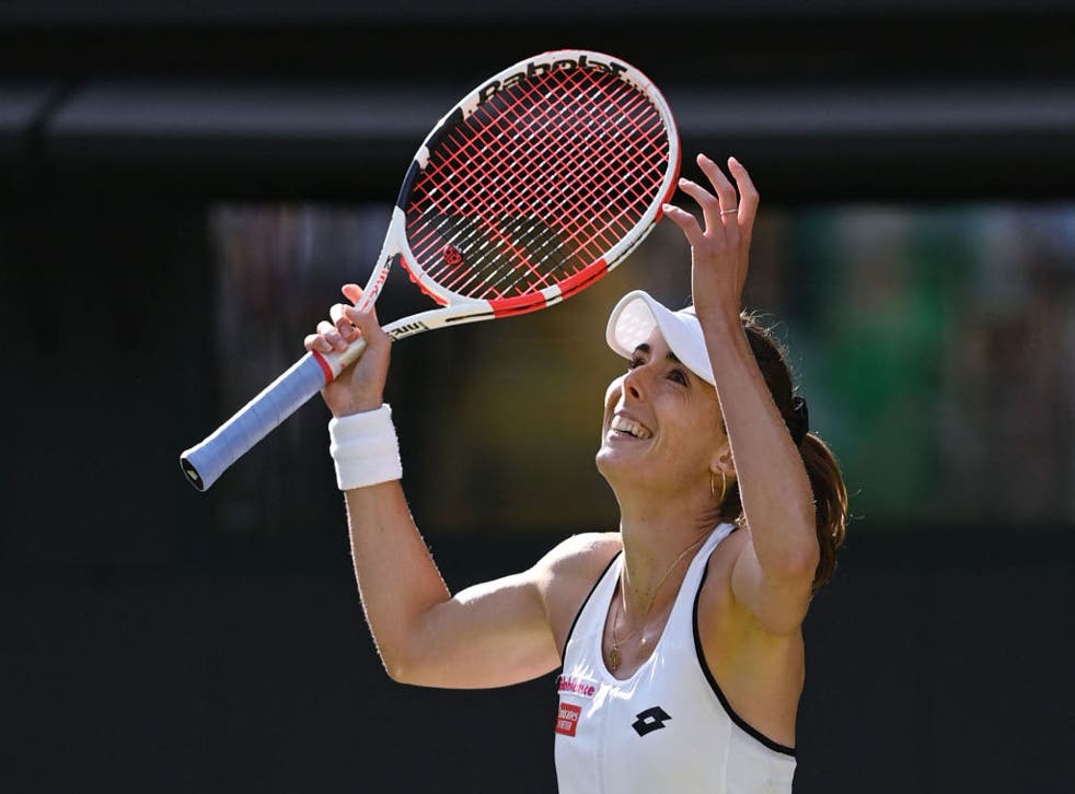 <p>Alize Cornet claimed another upset at Wimbledon </p>