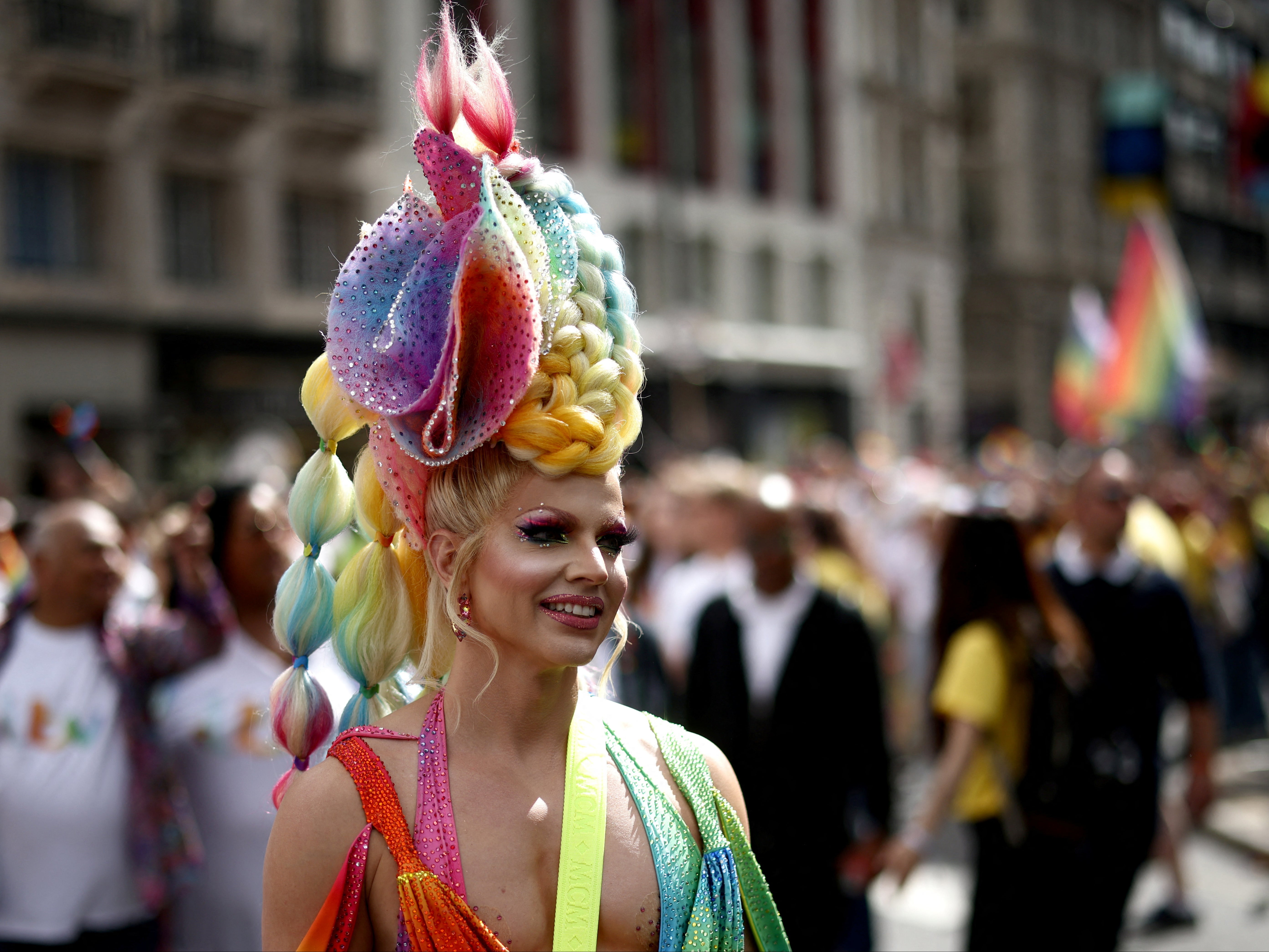 Drag queen Courtney Act attends the 2022 Pride Parade in London