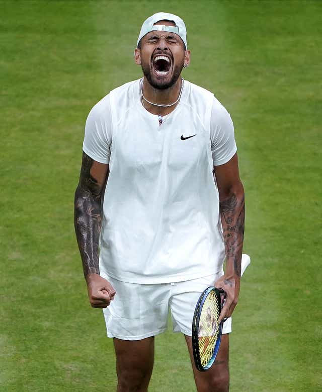 Australia’s Nick Kyrgios reacts after winning his Men’s Singles third round match (PA)
