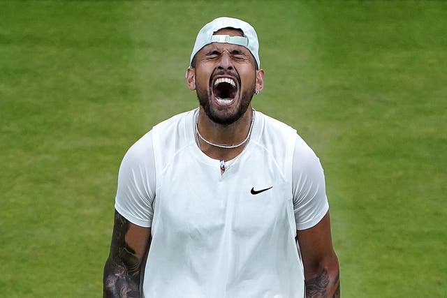 Australia’s Nick Kyrgios reacts after winning his Men’s Singles third round match (PA)