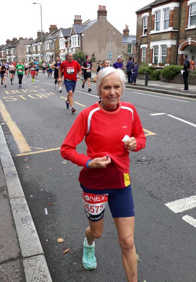 Gina Little during her 37th London Marathon in 2021 (Gina Little/PA)