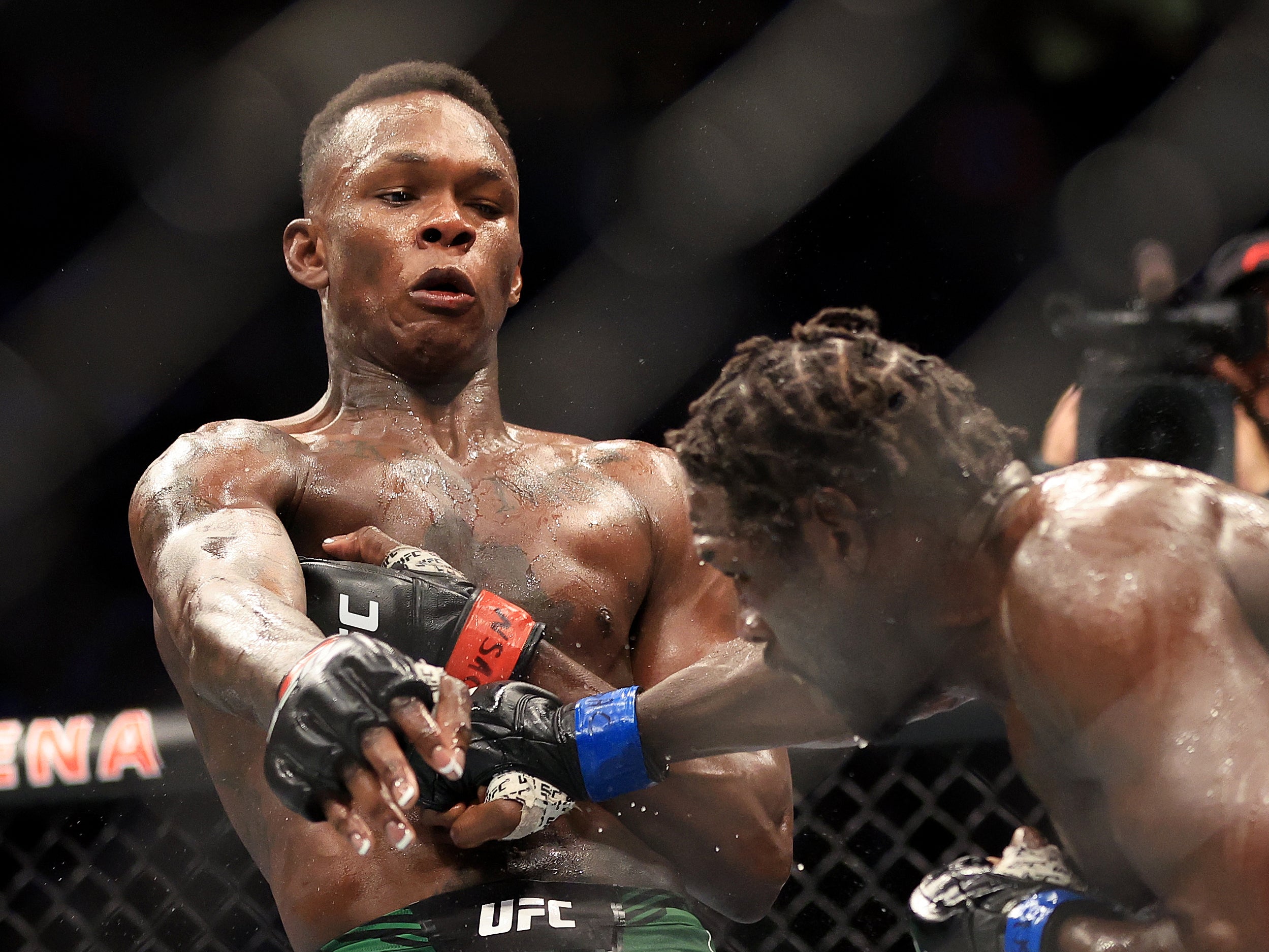 <p>Israel Adesanya (left) outpointed Jared Cannonnier comfortably to remain middleweight champion</p>