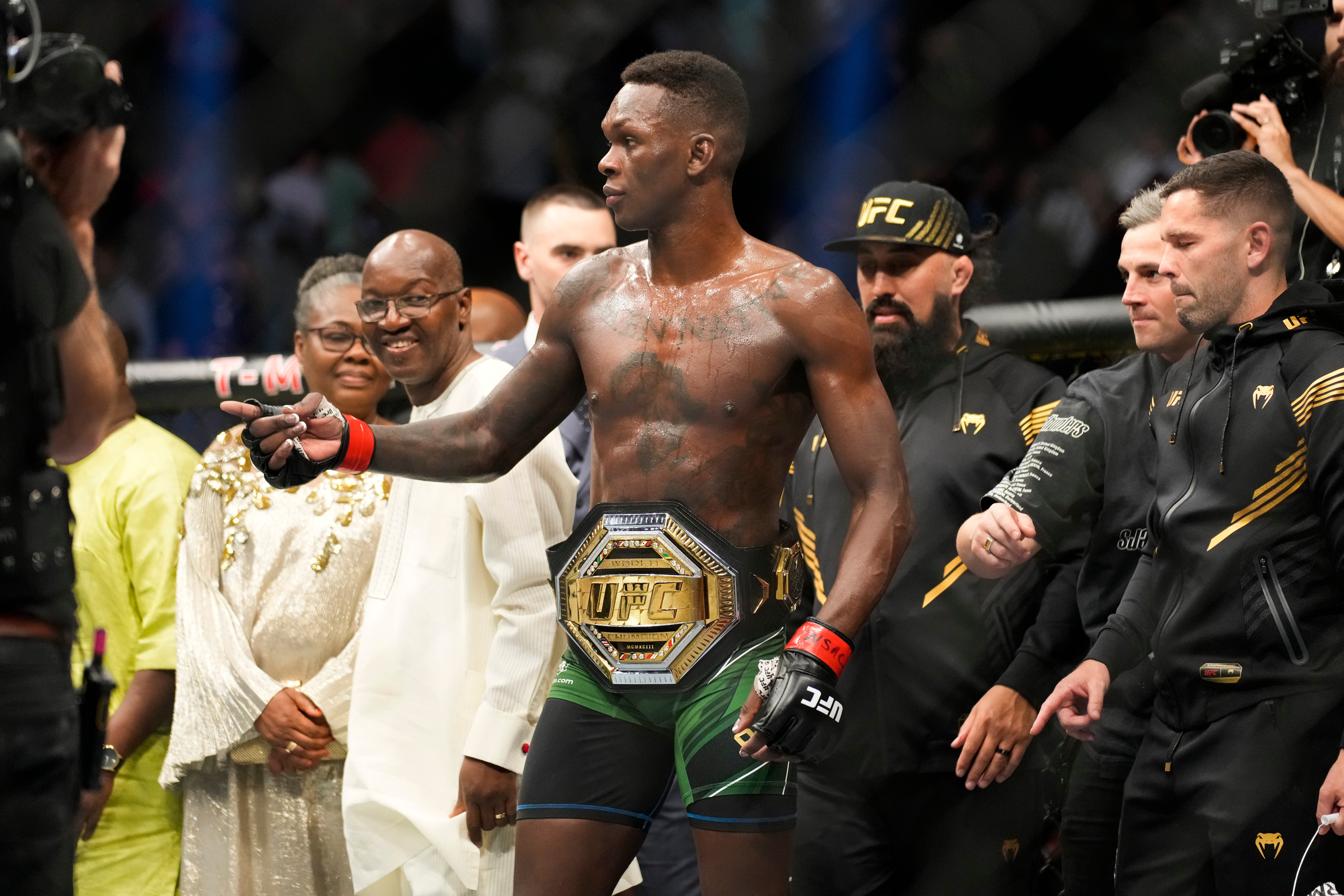 Israel Adesanya after outpointing Jared Cannonier to retain his title (John Locher/PA)