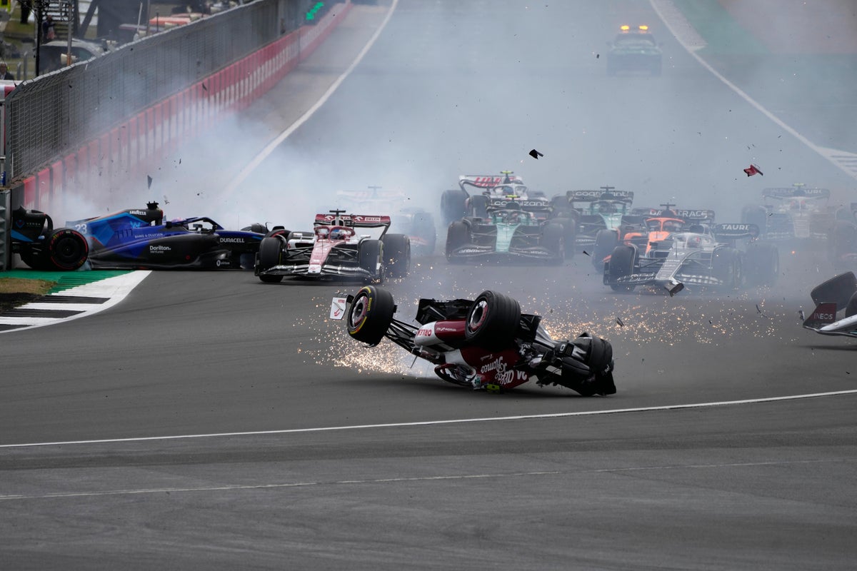 Zhou Guanyu’s Alfa Romeo overturns in first-lap crash at British Grand Prix