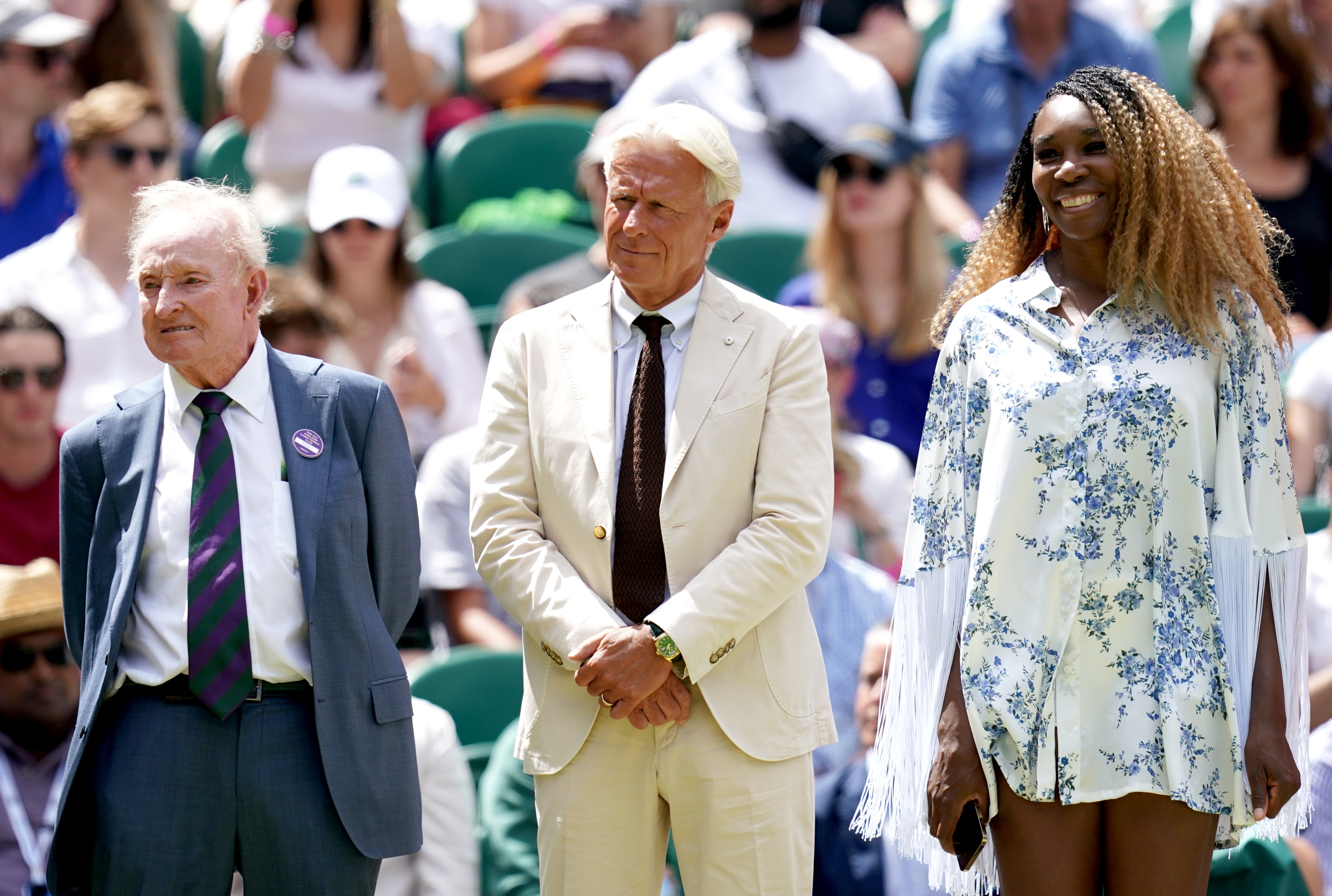 Bjorn Borg, centre, was introduced to the crowd by his great former rival McEnroe (John Walton/PA)