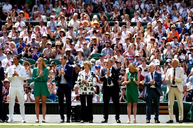 Former champions line up on Centre Court during day seven of the 2022 Wimbledon Championships (PA)