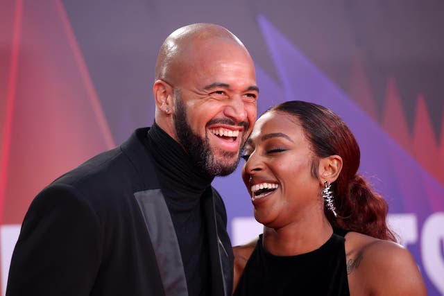 <p>Darren Randolph and Alexandra Burke attend the "King Richard" UK Premiere during the 65th BFI London Film Festival at The Royal Festival Hall on October 15, 2021</p>