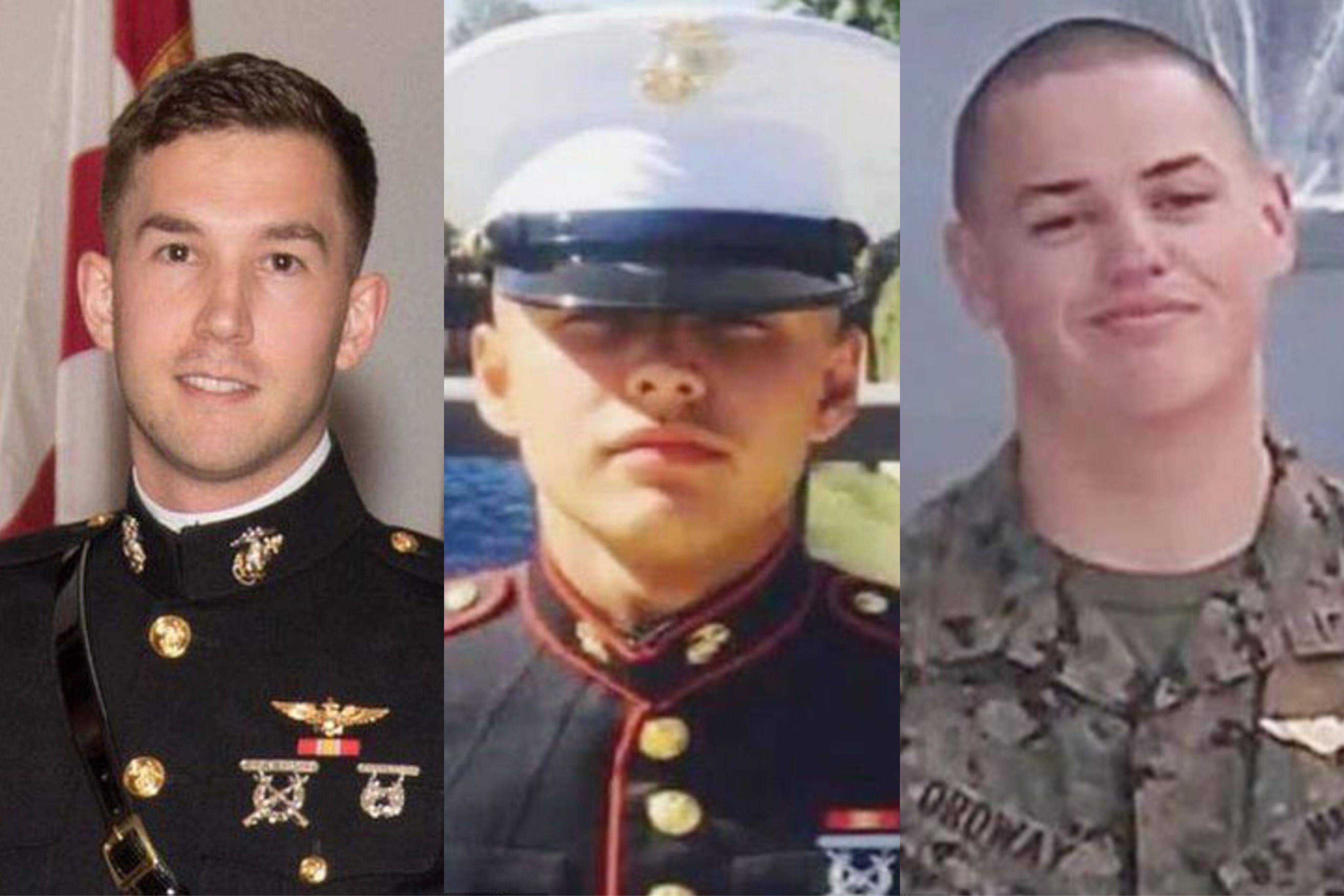 (L-R) First Lieutenant Benjamin Cross, 26, Private Ruben Velasco, 19 and Corporal Nathaniel Ordway, 21, died in the fatal crash