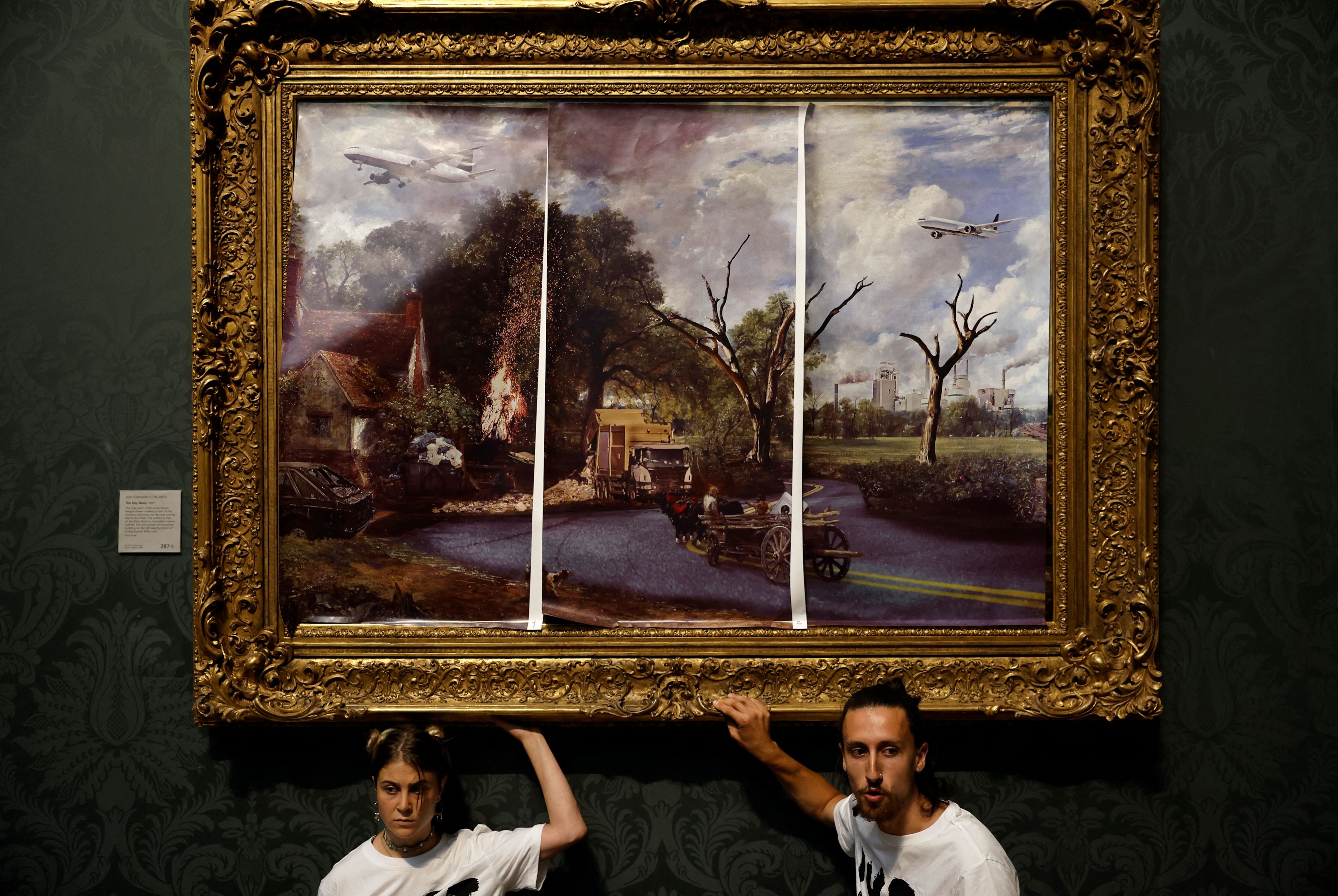 Activists from the ‘Just Stop Oil’ campaign group glued their hands to the frame of ‘The Hay Wain’ by John Constable