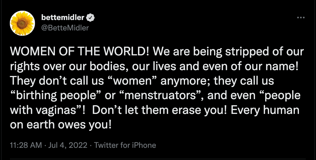 Bette Midler tweet screenshot