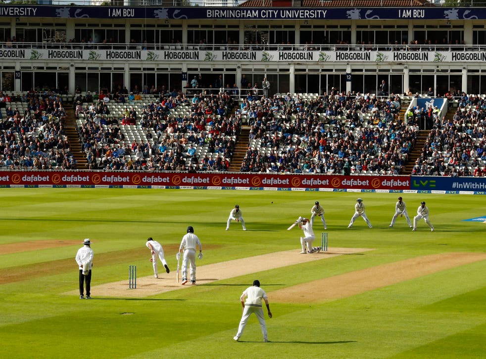 <p>England and India during the fifth Test at Edgbaston</p>
