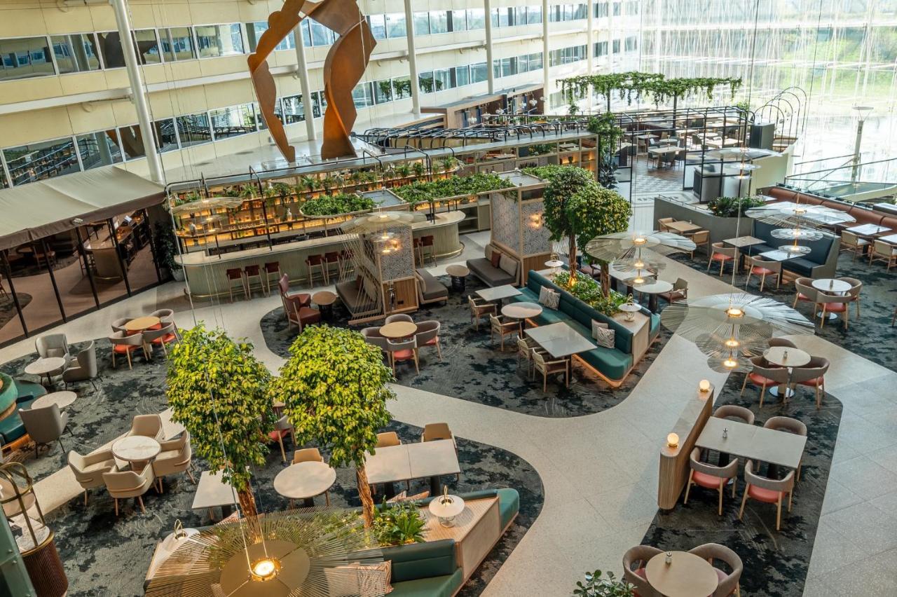 The huge glass-sided main atrium at Hilton Heathrow