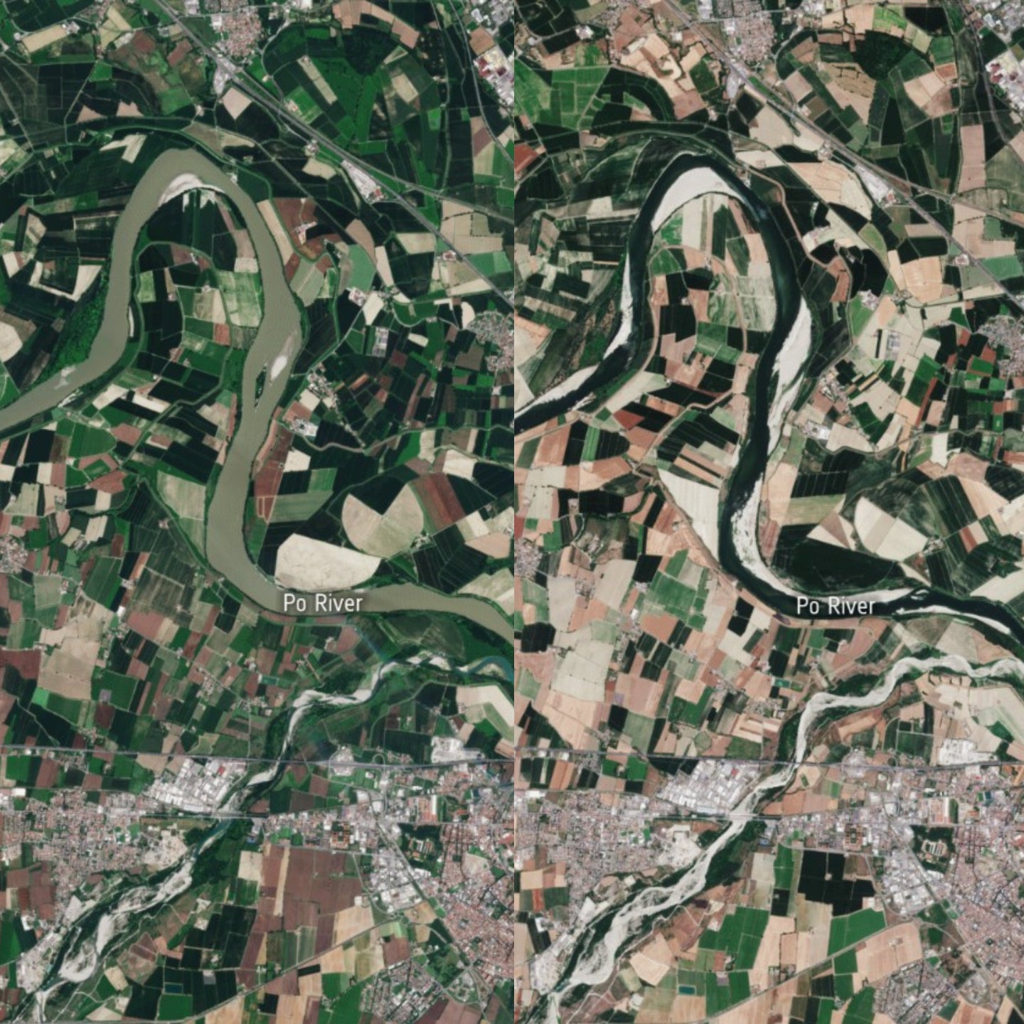 These ESA Copernicus Sentinel-2 images reveal how the river has significantly shrunk between June 2020 and June 2022