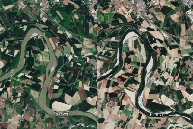 <p>These ESA Copernicus Sentinel-2 images reveal how the river has significantly shrunk between June 2020 and June 2022 </p>