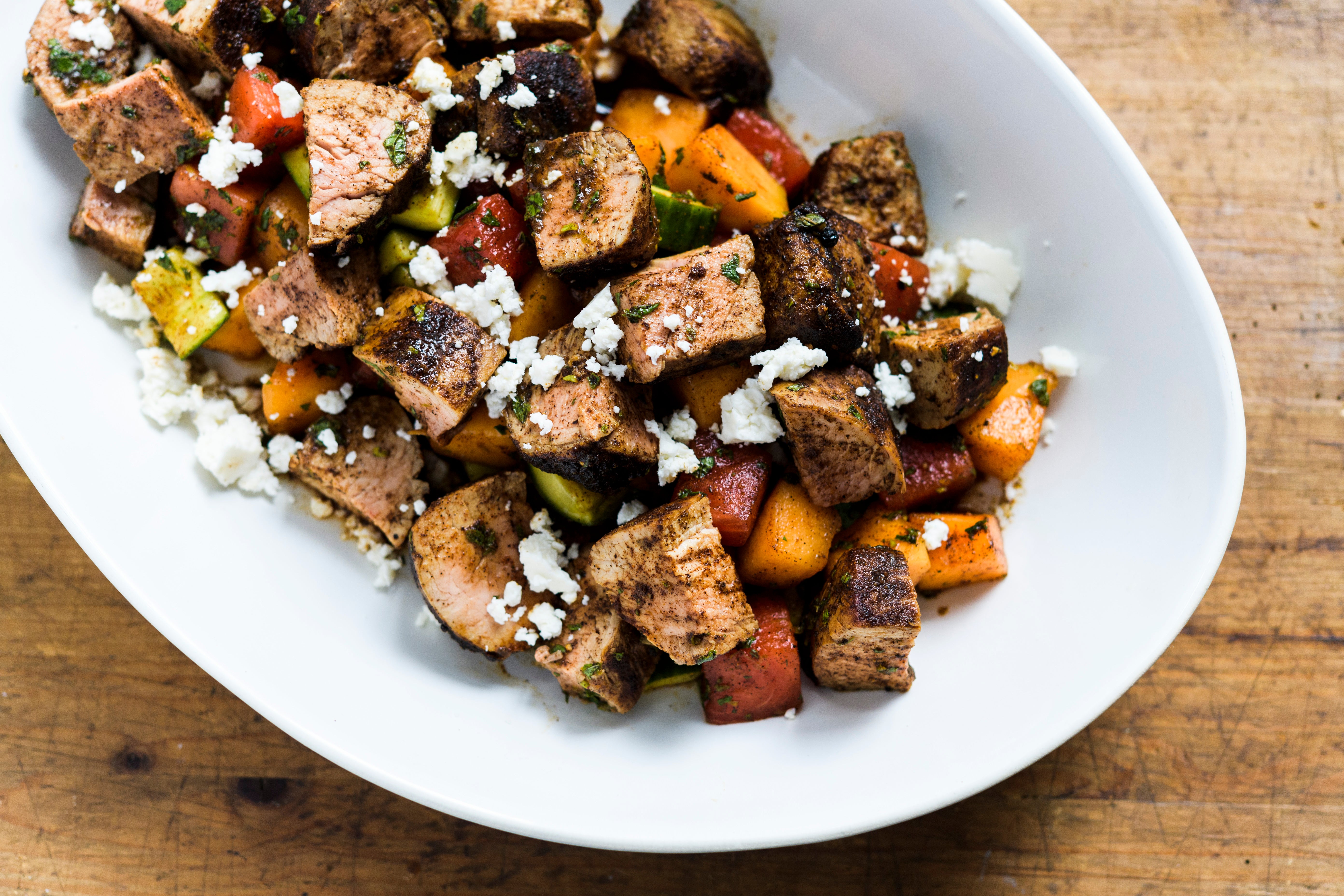 Food-MilkStreet-Chili-Rubbed Pork with Cucumber-Melon Salad