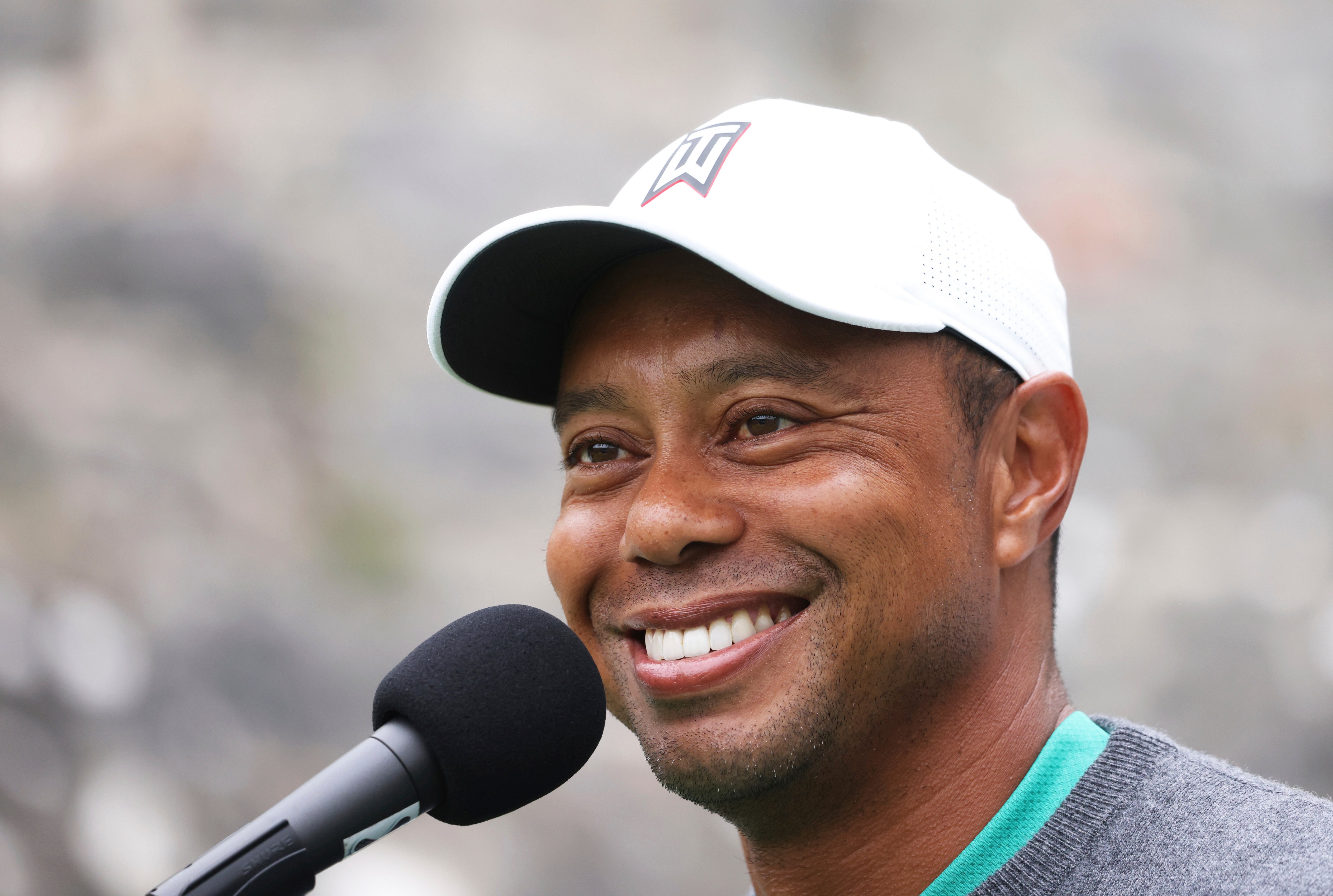 Tiger Woods speaks to the media at the JP McManus Pro-Am (Peter Morrison/AP/PA)