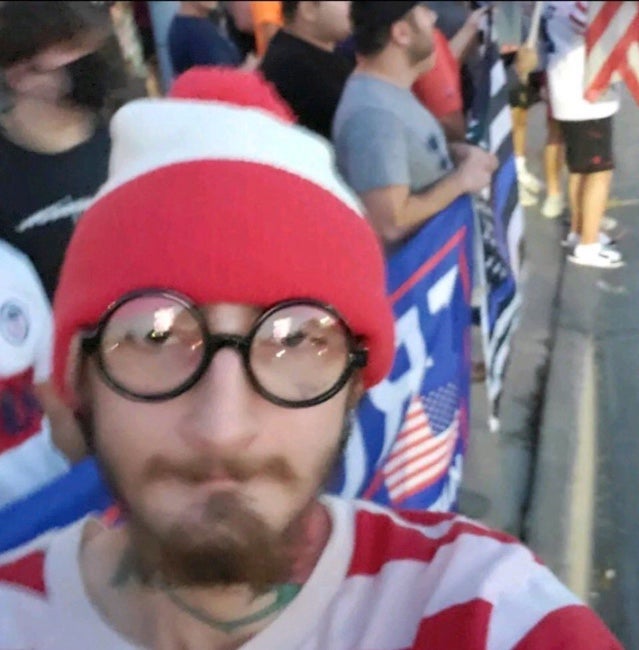 Robert Crimo dressed as “Where’s Waldo” at a Trump rally in 2020