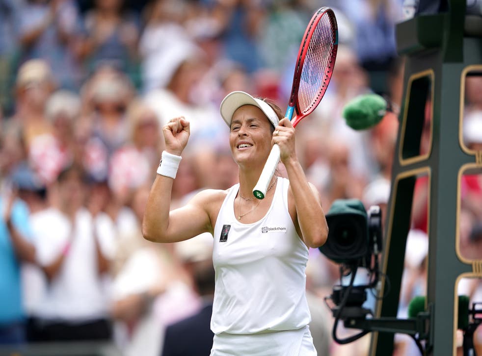 Germany’s Tatjana Maria celebrates after reaching the semi-finals of Wimbledon (Zac Goodwin/PA)