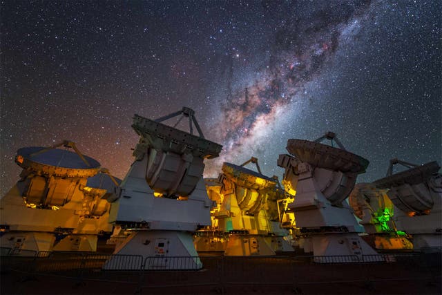 <p>The Atacama Large Millimeter/submillimeter Array telescope in Chile</p>