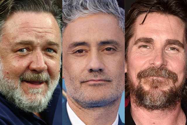 <p>Russell Crowe, Taika Waititi and Christian Bale</p>