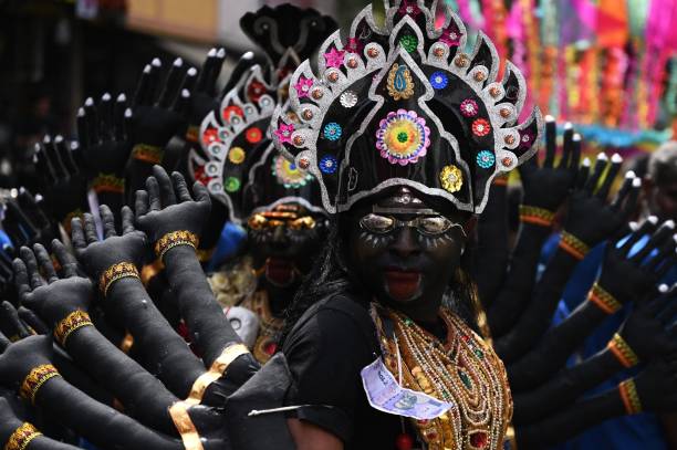 File A Hindu devotee dressed as Hindu goddesses Kaali dances during a procession on the occasion of ‘Maha Shivratri’ festival in Chennai